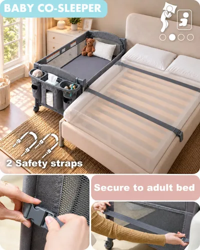 Vista 8 de Cuna de bebé 4 en 1, cama de noche, corral, cambiador Gris-Carbón