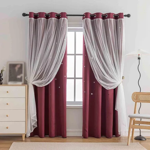 Vista 38 de Anytime - Cortinas para dormitorio de niñas con estrella hueca, cortinas opacas para habitación de niños, cortinas largas para oscurecer