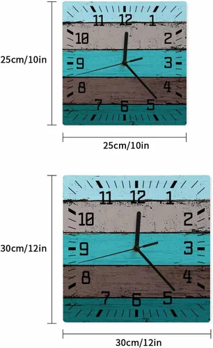 Vista 7 de Aqua Wooden Wooden Wall Clock Silent Non Ticking, Grey Stripe Gradient Country Rustic Grain Square Wall Clocks Battery Operated, Decor Clock for