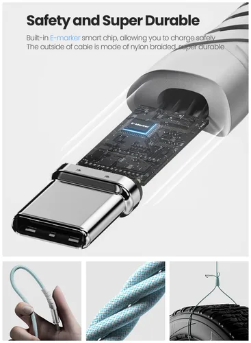 Vista 3 de Fasgear Cable USB C a USB C de 100 W – 1 paquete de 3 pies USB 2.0 tipo C a tipo C PD cable 5A de carga rápida en ángulo recto compatible