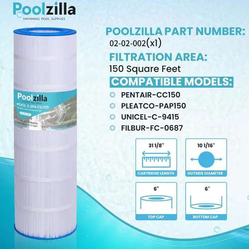 Vista 2 de Poolzilla 1 cartucho de repuesto para CC150, CCRP150, PAP150, Unicel C-9415, R173216, 59054300, Filbur FC-0687, 160317, 160355, 160352, Predator