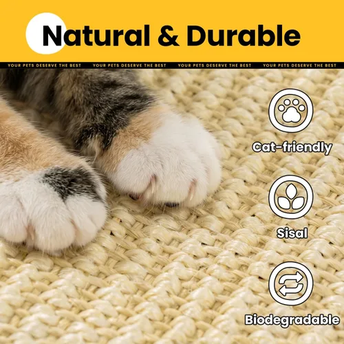 Vista 4 de Conlun Rascador de pared para gatos, alfombrilla rascador de sisal de doble Beige