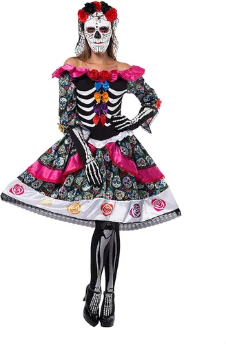 Vista 4 de Disfraz de Halloween para mujer del Día de los Muertos