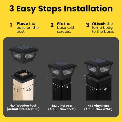 Vista 8 de Brighticonic Luces solares para tapa de poste para exteriores de 4 x 4, 3 x 3 – Luces de poste de encendido/apagado automático alimentadas por