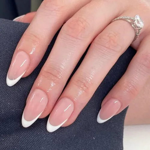 Vista 17 de Modelones Uñas postizas a presión color rosa almendra, uñas postizas cortas de primavera, kit de uñas reutilizables con pegamento de uñas, mini lima