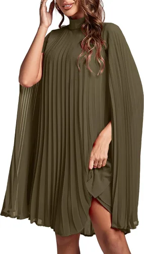 Vista 4 de Rooscier Vestido midi de fiesta plisado con cuello alto falso y espalda abierta para mujer