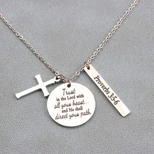 Vista 4 de Collar con colgante de cruz de versículo de la Biblia Amuleto de oración Fe Religiosa Joyería de cumpleaños y Navidad