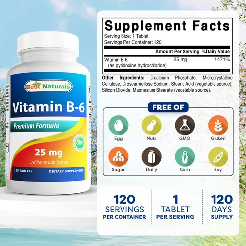Vista 2 de Best Naturals Vitamina B6 25 mg, 120 tabletas (120 unidades (paquete de 1))