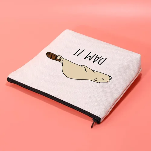 Vista 5 de JXGZSO Bolsa de cosméticos de castor divertido Beaver Lover, regalo para amantes del roedor, bolsa de maquillaje, Con la leyenda "Dam It