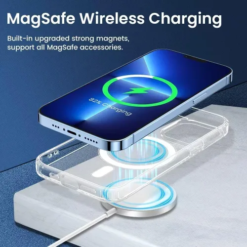 Vista 4 de Funda magnética transparente para iPhone 7 Plus, compatible con MagSafe, protección de grado militar, parte trasera dura resistente al amarillo