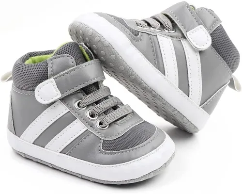 Vista 4 de Sekantrol Zapatos de cuna para recién nacidos, para niños y niñas, suela de goma suave, zapatos para bebés, zapatos deportivos de moda de caña alta