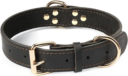 Vista 14 de Collar de perro de cuero genuino, collar de perro resistente para perros pequeños, medianos, grandes y extra grandes