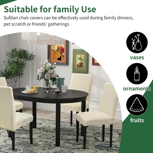 Vista 7 de Sufdari Juego de 4 fundas para sillas de comedor, color beige, antideslizantes, de elastano, elásticas, para comedor, hotel (Grande)