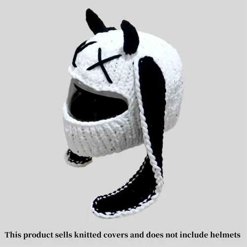 Vista 6 de Beanie, Fundas para cascos de motocicleta, divertidos conejos, orejas de felpa, cubiertas protectoras de cara completa para paseos divertidos