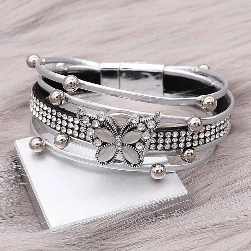 Vista 6 de Brazalete de pulsera con dije a presión, joyería de poliuretano trenzada, botón a presión, Cuero
