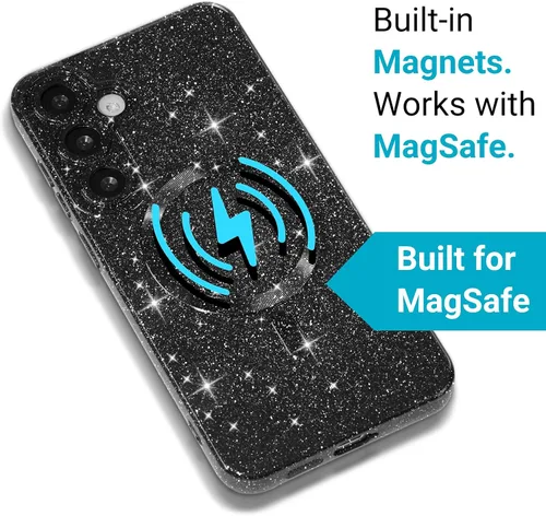 Vista 4 de Svanove Funda magnética con purpurina para Samsung Galaxy S22, compatible con Magsafe Cute, brillante, brillante, estética, dura y brillante