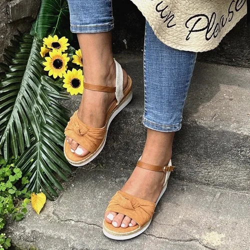 Vista 5 de Womenyiaor Sandalias de cuña para mujer, alpargatas para mujer, puntera abierta, correa al tobillo, sandalias de tacón de cuña, sandalias elegantes