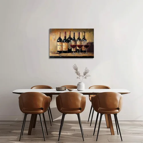 Vista 4 de XLMDYYSW Arte de pared vintage para cocina, imagen rústica de vino tinto y uva, pintura de queso de granja, botella de vino, impresiones en lienzo