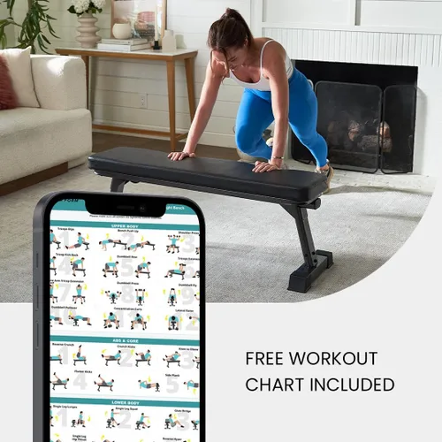 Vista 5 de Finer Form - Banco plano plegable de calidad de gimnasio para entrenamiento con pesas multiusos y ejercicios abdominales, tabla de entrenamiento