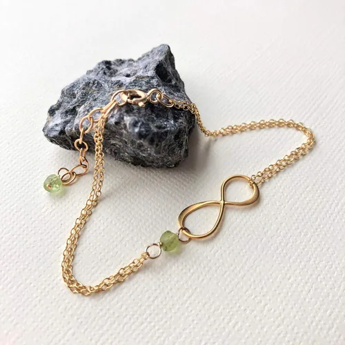 Vista 144 de Pulsera con dije de infinito con piedra natal, joyería hecha a mano, regalo para ella