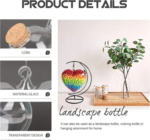 Vista 3 de Tofficu Botella de cristal con forma de corazón de corcho, botella de deseos de plantas, botella de escritorio, jarrón hidropónico para plantas