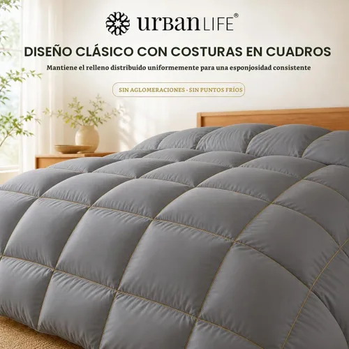 Vista 3 de URBANLIFE Edredón Queen de fibra de plumón de ganso, relleno de edredón Gris