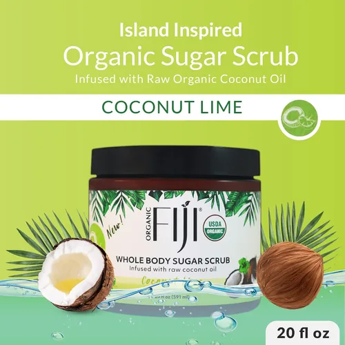Vista 4 de Organic Fiji Exfoliante para todo el cuerpo - Infundido con aceite de coco, exfoliante de azúcar para una piel suave y suave, exfolia y restaura