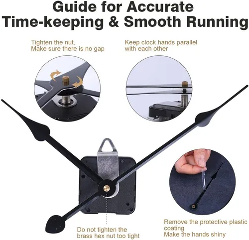 Vista 7 de EMOON Mecanismo de movimiento de reloj de alto par con agujas de pala de 11 pulgadas de largo, kit de motor de reloj de cuarzo para reloj de Negro