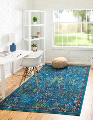 Vista 15 de Unique Loom Calypso Collection - Alfombra rectangular de 2 x 3 pies, color aguamarina y azul marino