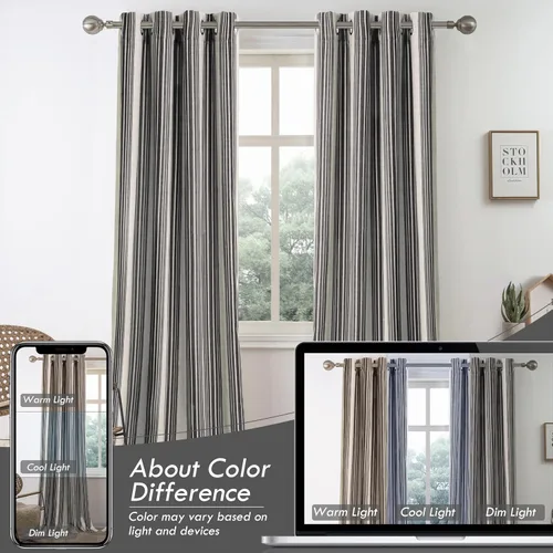 Vista 9 de DriftAway Chris Linen - Cortinas opacas con capa térmica y reductora de sonido, 63 pulgadas de largo para dormitorio, cortinas estampadas a rayas