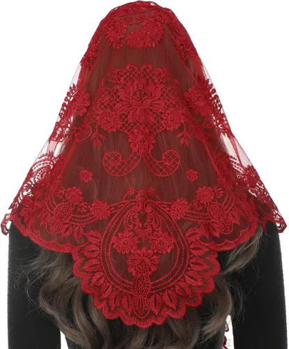 Vista 7 de Bozidol Velos de Mantilla de Capilla Católica en Triángulo - Bufanda Corta de Embroidería de Camelia para Misa Latina, Velo de Iglesia de Encaje
