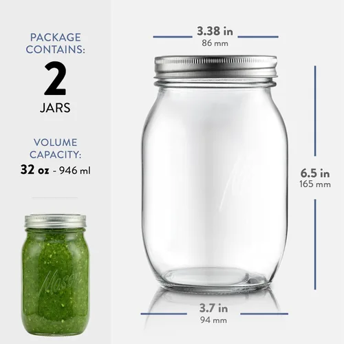 Vista 10 de Paksh - Tarros Mason de boca ancha de 32 onzas, tarros Mason con tapas, paquete de 2 32 oz mason jars, glass quart mason jars wide mouth with