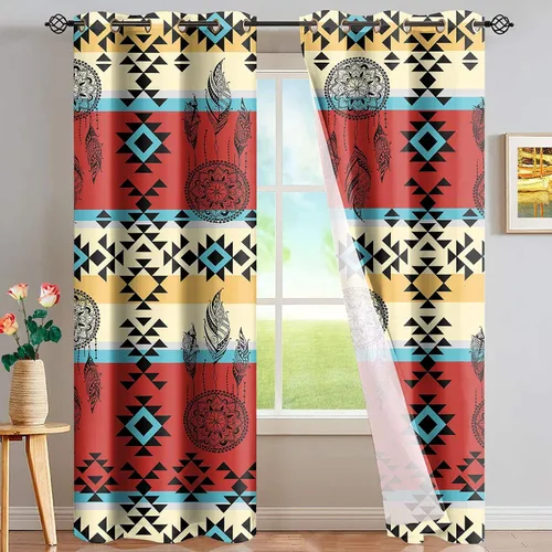 Vista 47 de Dreaweet African Tribal Blackout Curtains 63 Inch Long 2 Panels Set Bohemian Ethnic Geometric Grommet Top Thermal Insulated Curtains for Living Room
