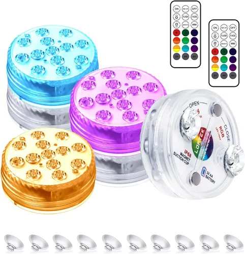Vista 11 de LOFTEK Luces LED sumergibles con control remoto, 13 luces LED de piscina para piscinas enterradas y sobre el suelo con imanes y ventosas, 16 luces