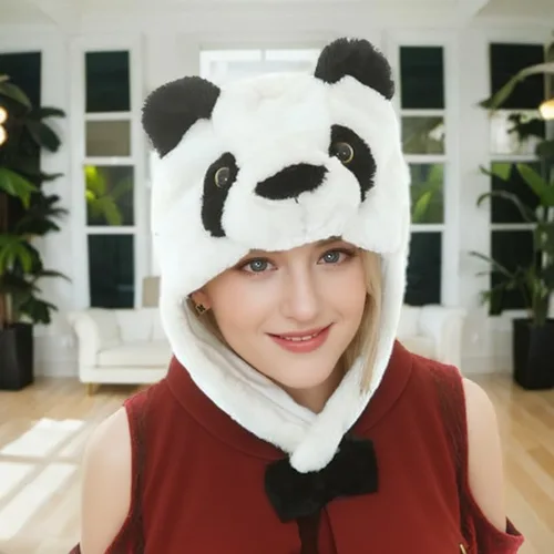 Vista 3 de Sombreros de felpa de animales para niños, niñas, mujeres, hombres, disfraz de fiesta de Halloween, gorro suave y cálido divertido para adolescentes