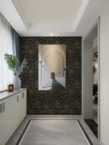 Vista 7 de Heroad Papel Tapiz Autoadhesivo Despegar y Pegar Negro Papel de Contacto Floral Dorado Papel Tapiz Moderno Boho Removible Papel de Contacto