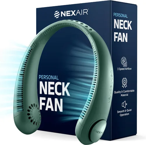 Vista 12 de NEXAIR Ventilador de cuello portátil de enfriamiento manos libres, ventilador de cuello ligero sin aspas, 3 velocidades, batería de 2400 mAh, tiempo