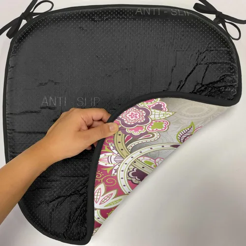 Vista 4 de Lunarable Floral Chair Cushion Pad, Flower Petal with Oriental Detail Culture Design, Seat Padding for Kitchen & Patio with Anti-Slip Backing