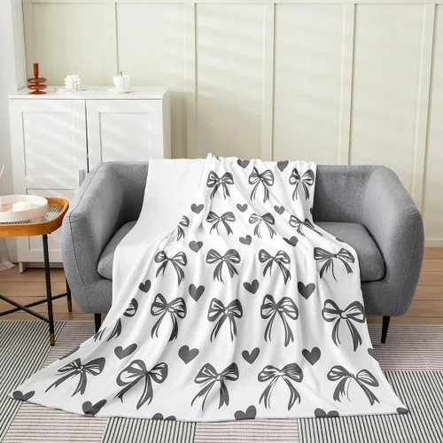 Vista 16 de Erosebridal Manta de franela con nudo de lazo para niñas, 40 x 50 pulgadas, diseño de rayas de diamante, para sofá cama y cama de vellón para niños