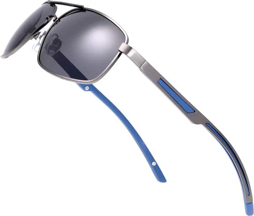 Vista 21 de The Fresh Gafas de sol polarizadas con marco de metal retro clásico, gafas de sol rectangulares