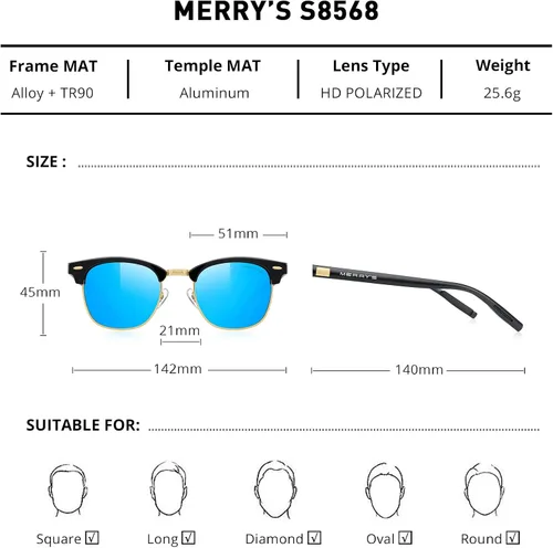 Vista 2 de MERRY'S S8054 gafas de sol polarizadas retro casi sin montura para hombre y mujer