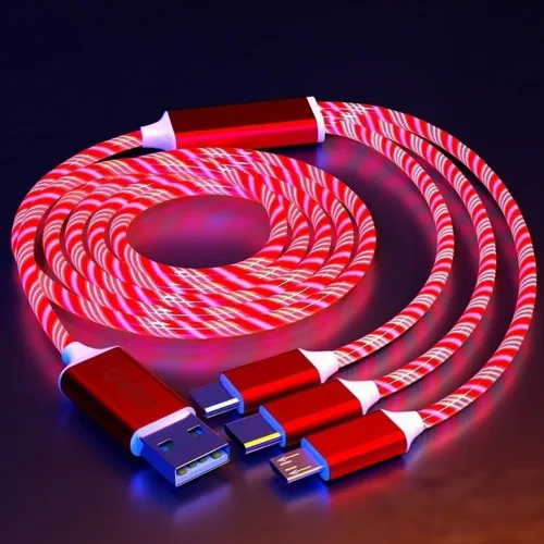 Vista 14 de IHAO Cable de carga multipuerto, 3 combinaciones en un cable USB A a USB C/Micro USB PD, cable de carga rápida iluminado LED que fluye compatible