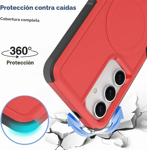 Vista 5 de Dionsibei Funda protectora diseñada para Samsung Galaxy S25 Plus, Galaxy S24 Plus, 2 en 1, grado militar, resistente, a prueba de golpes, para Rojo