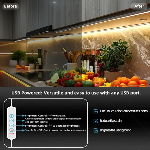 Vista 9 de Tira de luces LED USB de 5 V, tira de luces CCT sintonizables de 6.56 pies con autoadhesivas, tiras regulables de 2800 K-6500 K para impresora 3D