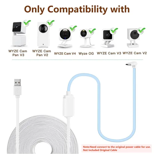 Vista 2 de delilyn Paquete de 2 cables de extensión USB de 25 pies compatibles con WYZE Cam Pan V3/V3 Pro/V2, Cam V4/V3, Cam OG/V2, cable de carga de extensión