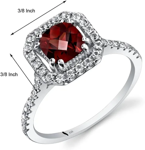 Vista 2 de PEORA Anillo de granate para mujer, oro blanco de 14 quilates con topacio blanco, piedra natal de piedra preciosa auténtica, 1.38 quilates de corte