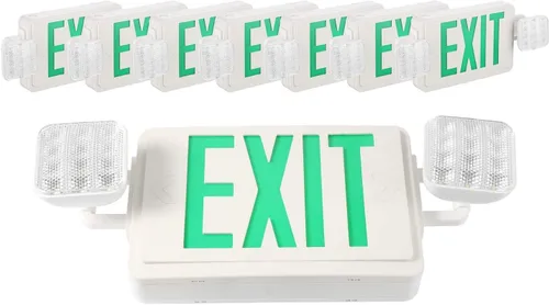 Vista 9 de 1 paquete de luces LED verdes con dos cabezales ajustables, iluminación de salida combinada con baterías de respaldo/listado UL, montaje en pared