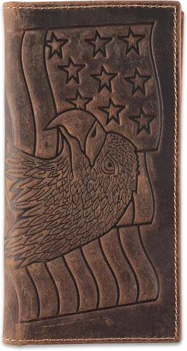 Vista 21 de F&L CLASSIC Billetera de cuero genuino RFID con aspecto vintage, billetera larga plegable para hombres, Retro Estilo cocodrilo marrón