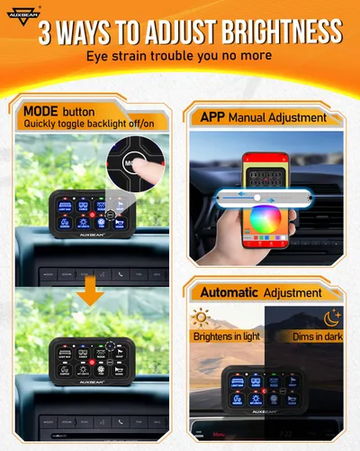 Vista 4 de Auxbeam Panel de Interruptores de 8 Posiciones AR-820 Bluetooth RGB Switch Pod Interruptor Multifunción Regulable Automático con Palanca Panel