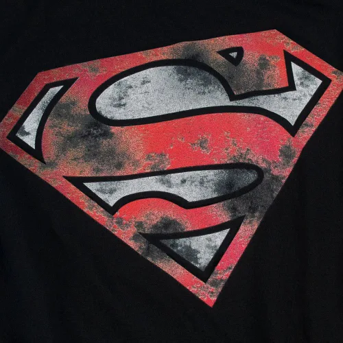 Vista 3 de Popfunk Camiseta y pegatinas clásicas de Superman con logotipo desgastado S Shield negro